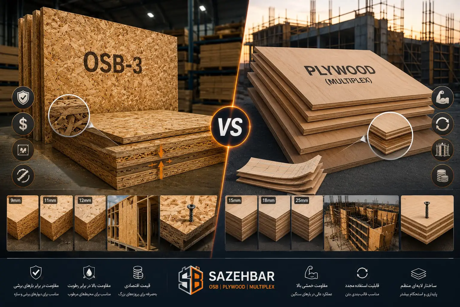 مقایسه مزایا و معایب تخته OSB و پلای وود در زیرسازی ساختمان